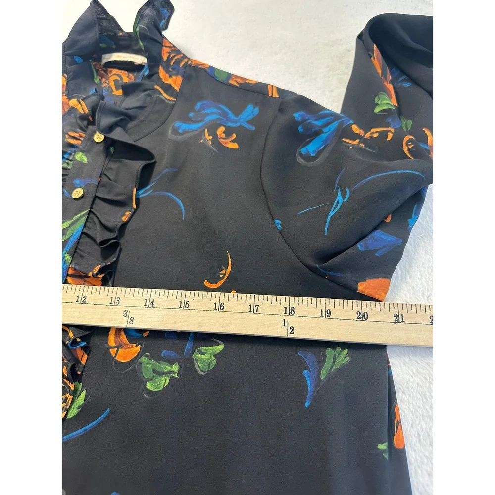 Tory Burch Shirt Dress Womens 10 Black Floral NWOT Ruffle High-Low 74814